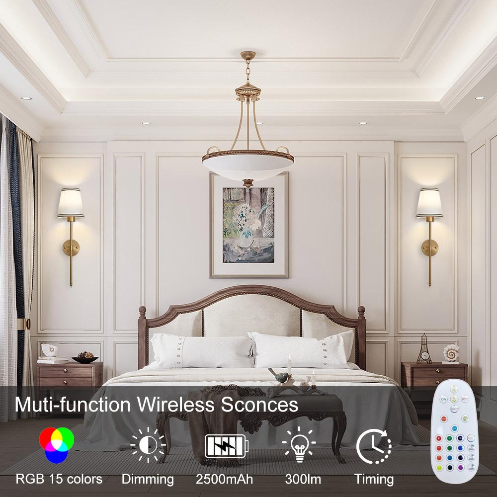 

Battery Operated Wall Sconce Set of 2,Gold Rechargeable Wall Lights with 2500mAh Dimmable Detachable Bulbs and Remote золотий