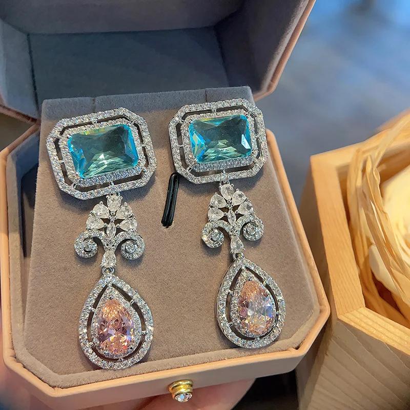 Green square earrings exaggerate the atmosphere colorful cubic zirconia earrings
