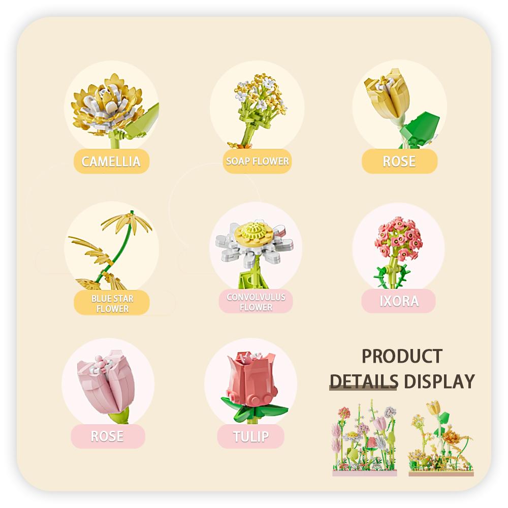 Micro Flower Building Blocks Mini Bricks Particles Eternal Life Flowers Home Decoration Assembling Puzzle Toy with Acrylic Cover