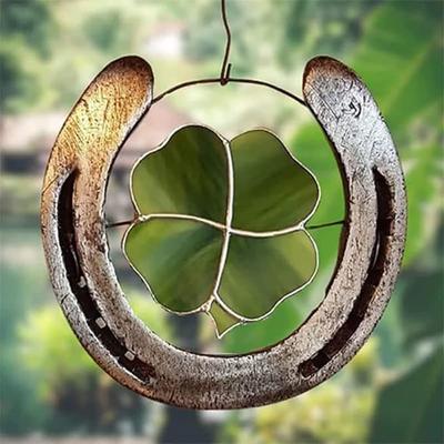 Dekorace na zeď Podkova čtyřlístek St. Den svatého Patrika Kovová nástěnná závěsná ozdoba Shamrock Ozdoby na zeď do chodby