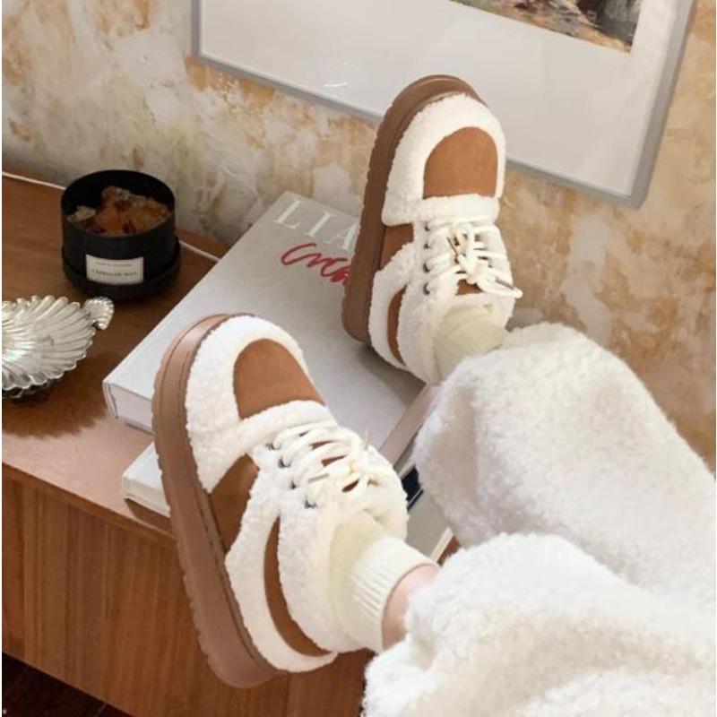 Fashion Winter New Fashionable Versatile Cotton Shoes Women's Comfortable Warm Non-slip Retro Women Shoes Velvet Color Blocked Sneakers