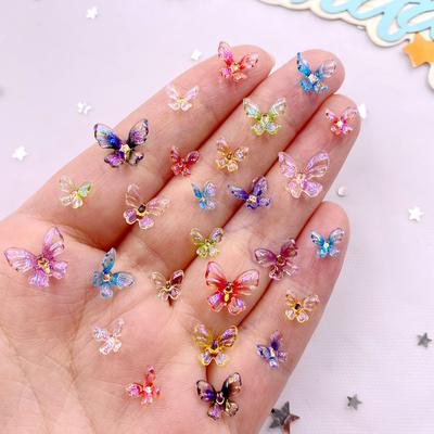 7mm/9mm/11mm Mixed Glitter Resin Colorful Mini 3D Rotating Crystals Butterfly Flat Back Rhinestone Nail Art Applique DIY Crafts