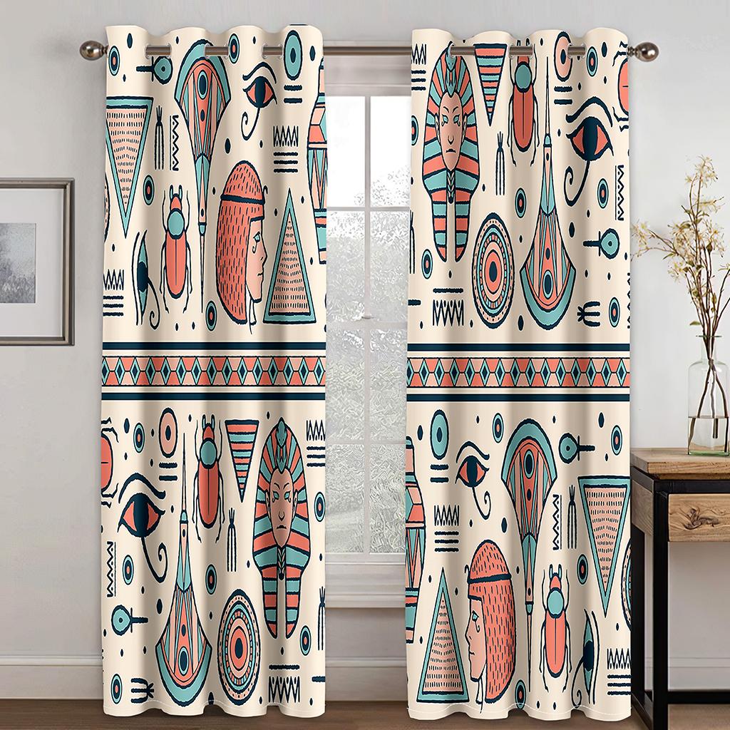 2pcs Seamless Ethnic Pattern African Fabric Print Aztec Design Pod Pocket Curtain For Living Room Bedroom Dining Room Kitchen
