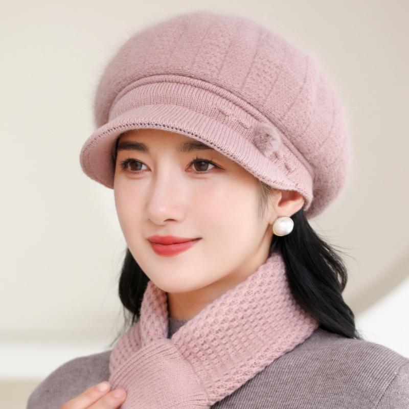 Women's Knitted Hat for Fall Winter - Lightweight Elastic Fit Warm Hat, Solid Color Short Brim Hat
