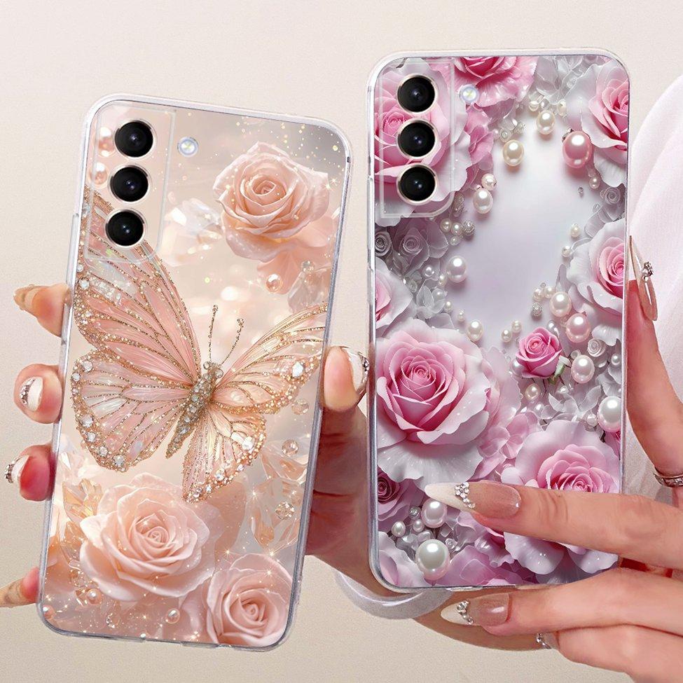 Clear For Samsung S21 Plus Case SM-G996B Aesthetic Luxury Cute Fashion Flower Funny Painted Casing For Samsung Galaxy S21+ Cover