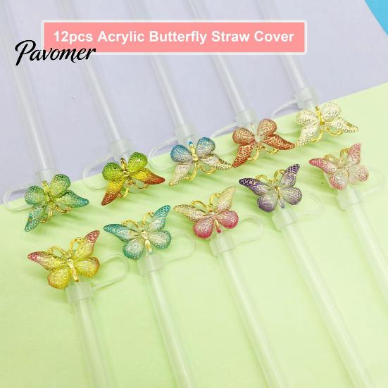 Cute Butterfly Straw Caps Silicone Toppers Covers for 10mm Straws, Dust-Proof Reusable Personalized Decorations Tumblers, Colorful Tips Accessories