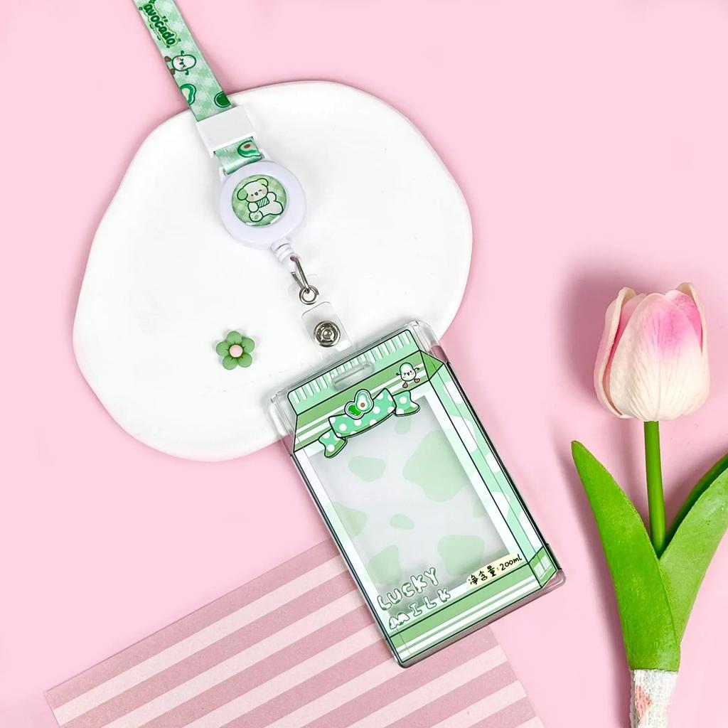 Student Fun Transparent Card Covers Spring Rope Cartoon Meal Card Case Game Cards Protection Covers Lanyard Credit Card Holder
