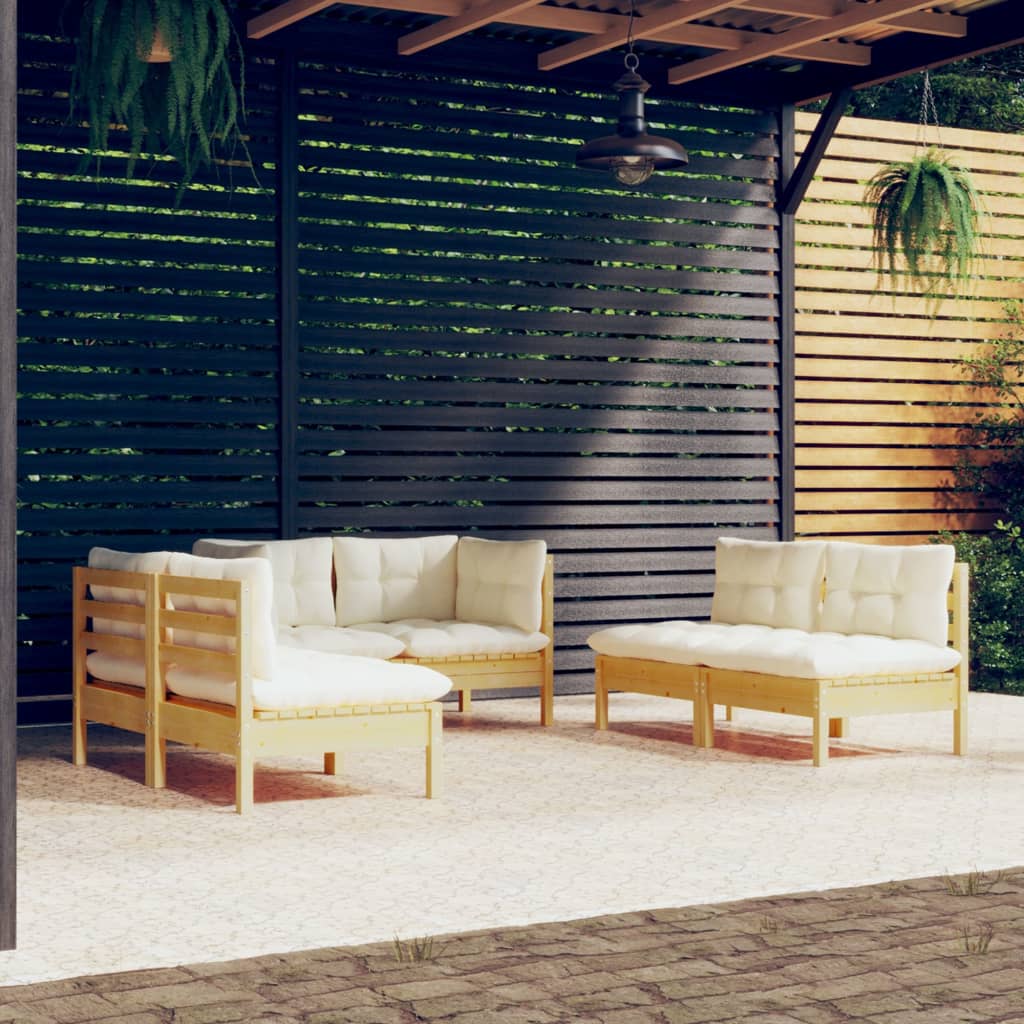 Vidaxl 6-Cz. Set da Giardino, Cuscini Crema, Pino