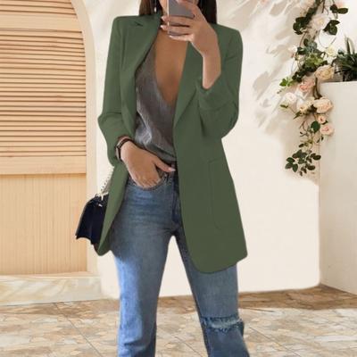 Damen Anzugjacke Revers Langarm Offene Vorderseite Anzugjacke Einfarbig Große Taschen Pendlerstil Lässige Business Oberbekleidung