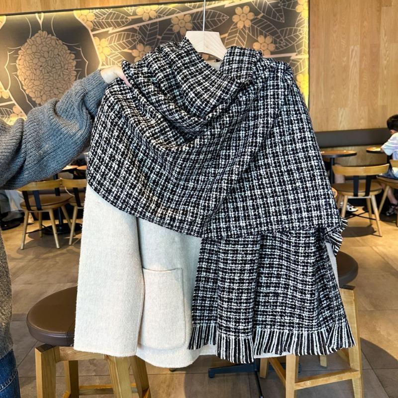 Gentle tie imitation cashmere knitted scarf women's autumn and winter color plaid fringed scarf large shawl