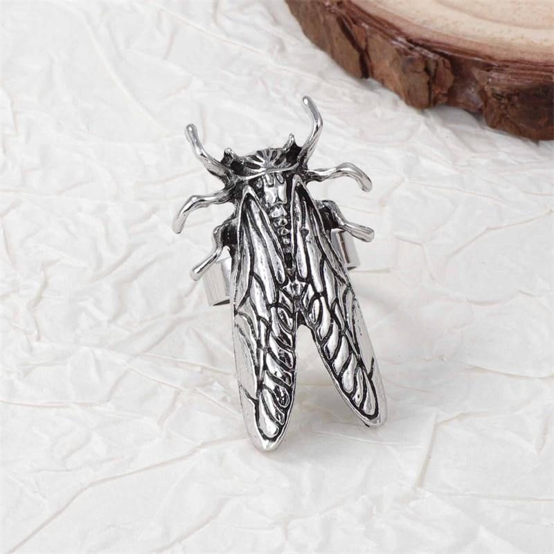 Vintage Opening Insect Ring for Men Women Exaggerated Big Animal Beetle Cicada Adjustable Finger Ring Punk Hip-hop Daily Jewelry