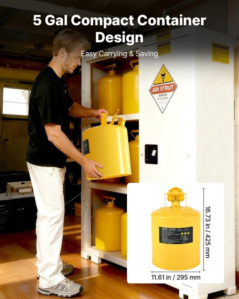 Safety Can, 19 L Type I Yellow Safety Can for Diesel with Stainless Steel Flame Arrester, Self-Closing Lid, and PE Funnel, Carbon Steel Flammable Fuel