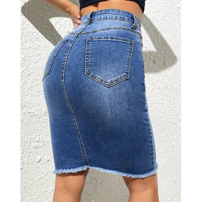 Women High Waist Denim Skirts Ladies Stretch Jeans Knee Length Casual Bodycon Skirt