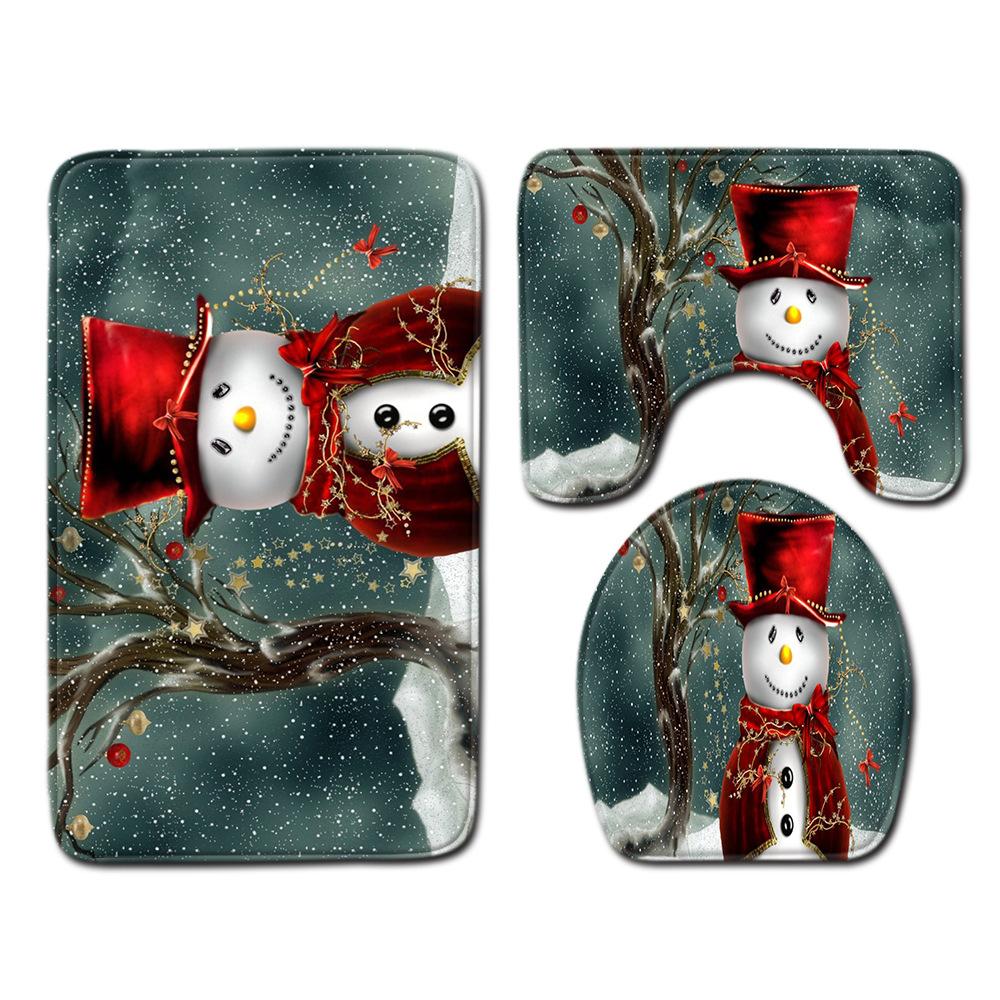 Christmas Bathroom Floor Mat Toilet Three-Piece Set