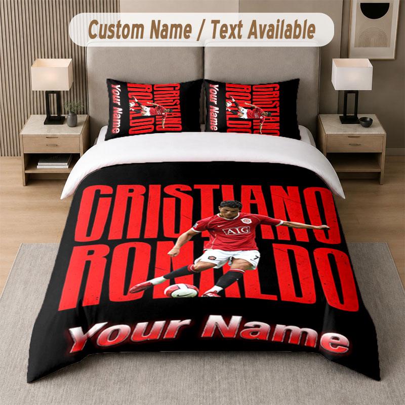 Custom Bedding Set Cristiano Ronaldo Pattern, Print Name Text 1 Duvet Cover Plus 2 Pillowcases Home Textile