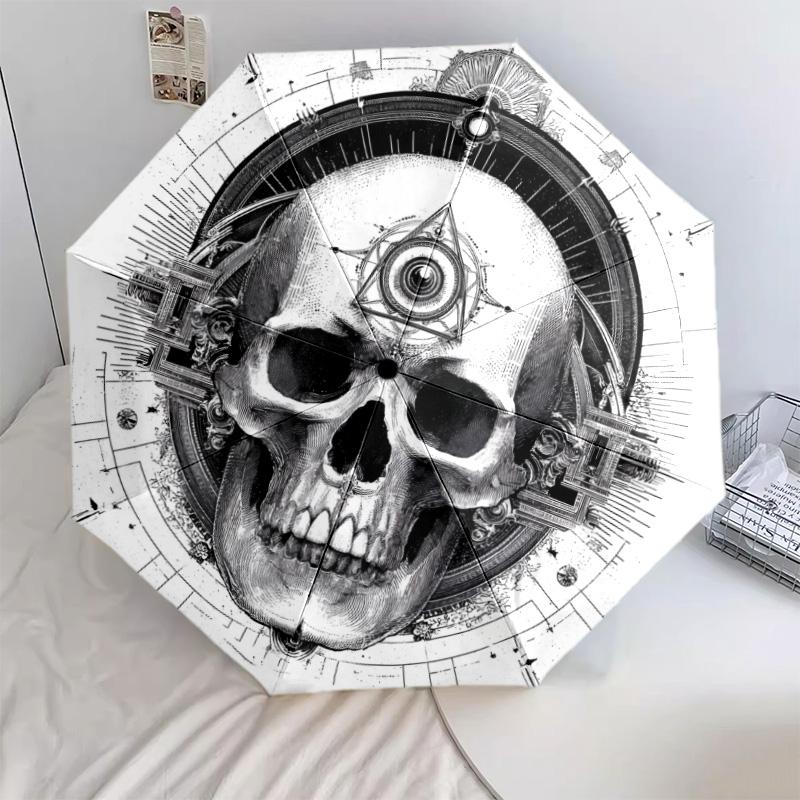 Schädelmuster, automatischer Klappschirm, tragbares und faltbares Design, 8 Schirmstäbe, ein Weihnachts- oder Geburtstagsgeschenk.
