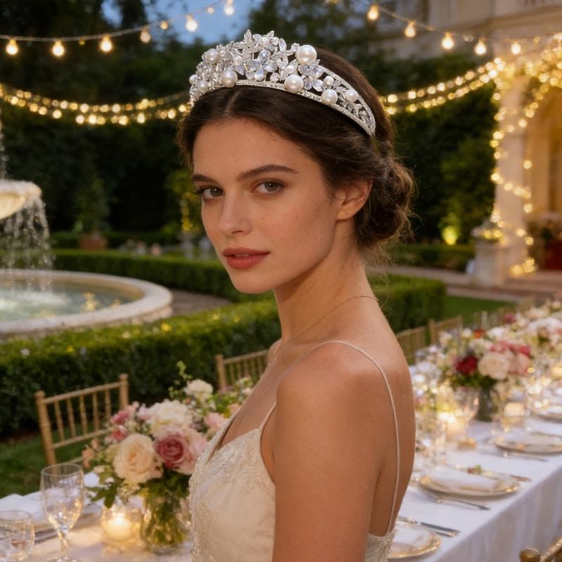 Elegant Pearls Crowned Headband For Weddings Parties And Event Sparkling Rhinestones Metal Construction Headdress