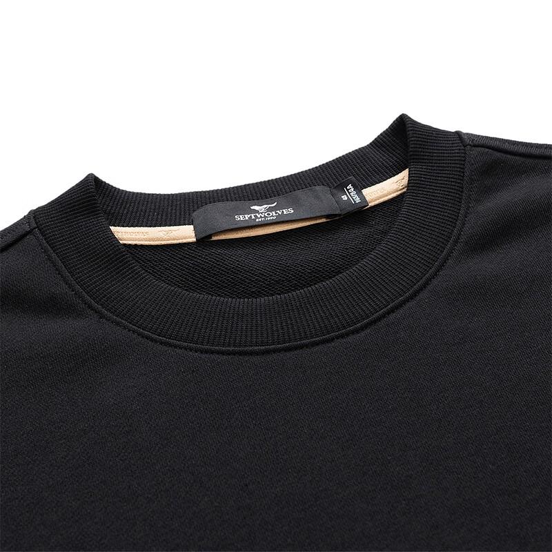 SEPTWOLVES Men's Embroidered Terry Round Neck Long Sleeve T-Shirt