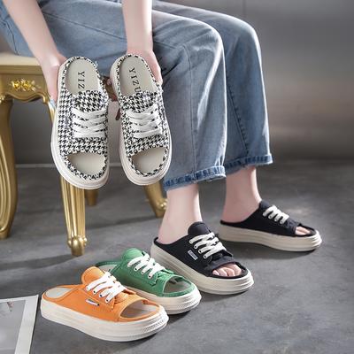 Internet-Berühmtheit Canvas Halbschuhe Damen tragen ins Tide 2025 Sommer neue Mode vielseitige Ein-Wort-Pantoletten dicker Boden coole Hausschuhe