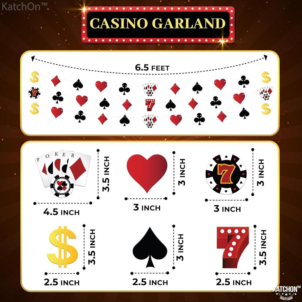 KatchOn, Casino Party Hanging Garlands - 3 String, Pre Strung | Casino Theme Party Decorations | Casino Backdrop, Casino Night Party Decorations |