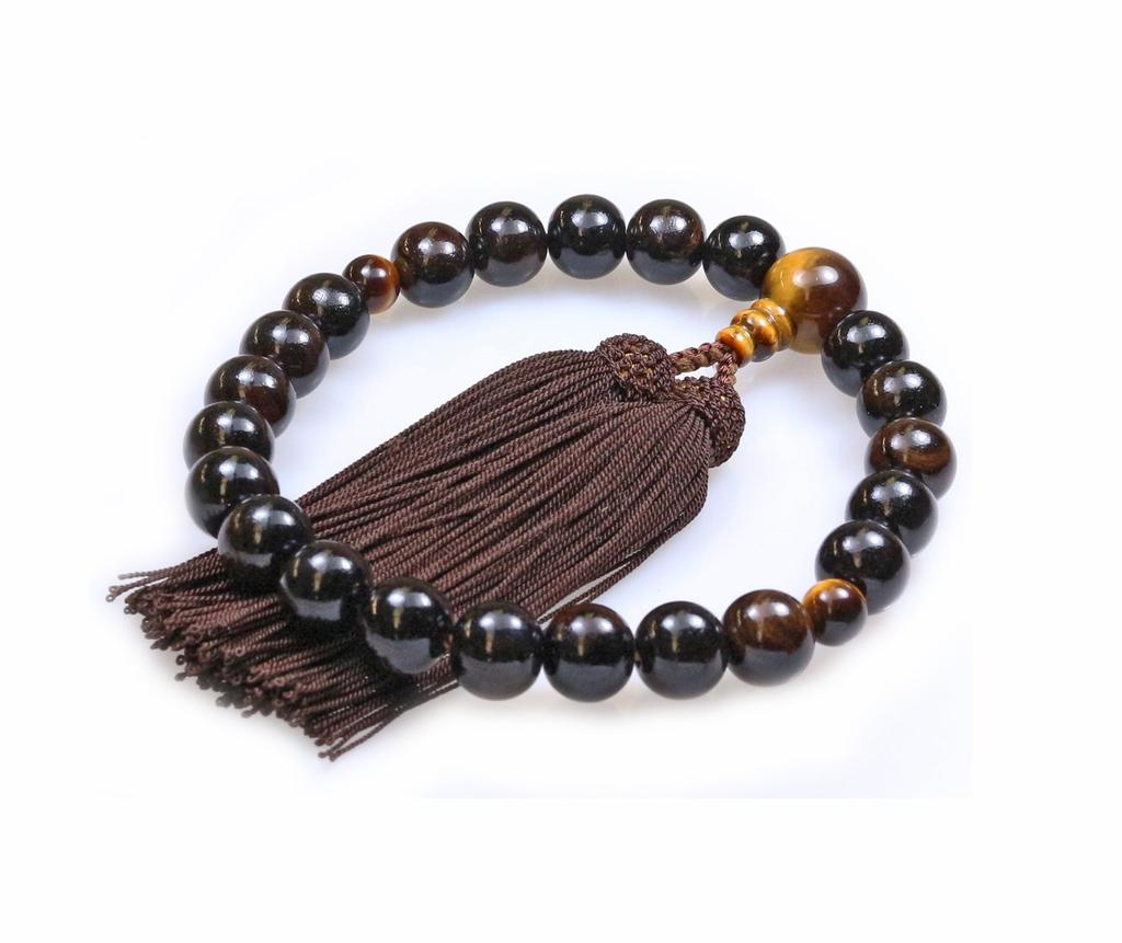 Nakago, founded in 1885, Kyoto prayer beads, striped ebony, 22 beads, tiger's eye finish, silk tassel, prayer beads pouch included (for men, suitable