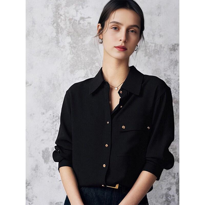 Basic House Women's French Black Satin Layering Shirt