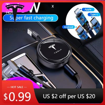 Car Sticker 2025 New Tesla 3 In 1 Car Data Cable Scalable Phone Fast Charging Cable For Tesla Model 3 S X Y Roadster Cybertruck