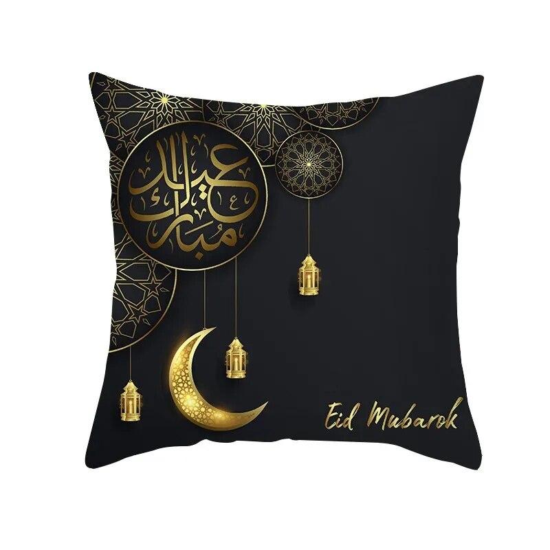 Golden Ramadan Eid Mubarak Moon Mosque Decorative Cushion Cover Islamic Pillow Cover for Sofa Home Car Decoration