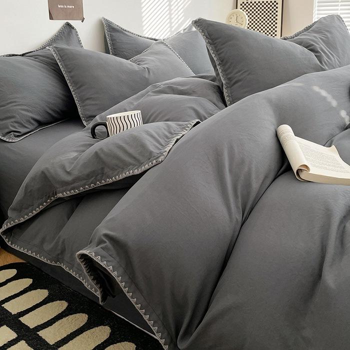 3pcs Simple Double Solid Color Quilt Cover and Pillowcases Nordic King Queen Size Bedding Set Soft Comfort Brushed Duvet Cover