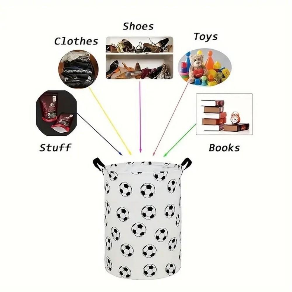Collapsible Laundry Basket With Handles Large Capacity Dirty Clothes Basket Foldable Football Print Storage Bucket Laundry Room