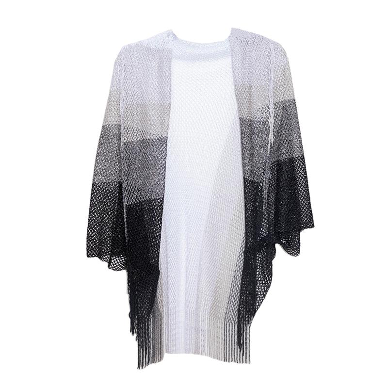 Nuova Moda Scialle Poncho lavorato a maglia traforato estivo elegante da donna con nappe, Sciarpa Pashmina Wrap Shawl per donna