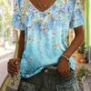 Women's Floral Print V-neck T-shirt Fashion Casual Short-sleeved Shirt Street Summer Clothing