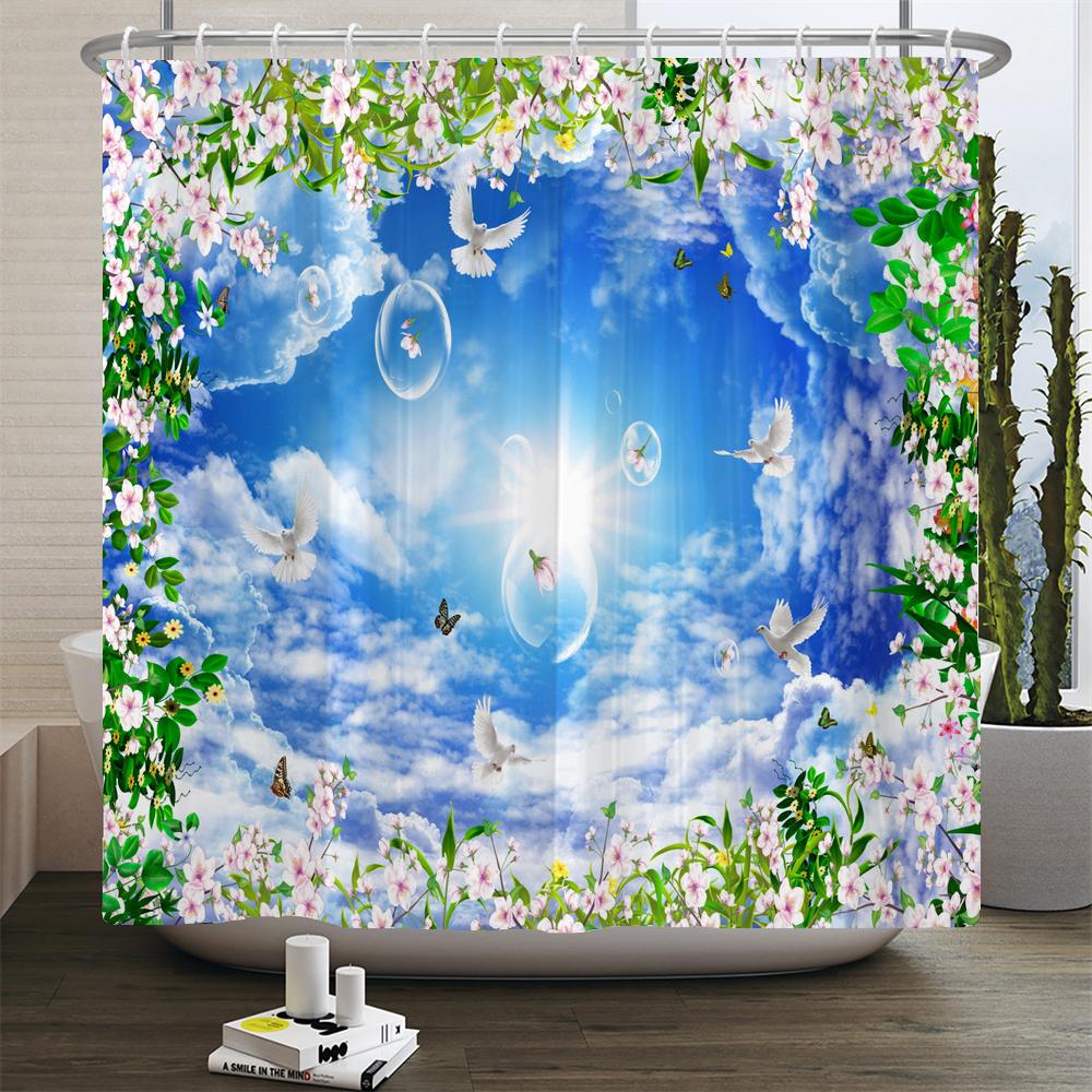 Natureza Paisagem Florestal Cortinas de Chuveiro Cortina de Banheiro Tecido Poliéster Impermeável Cenário Cortina de Banho com Ganchos
