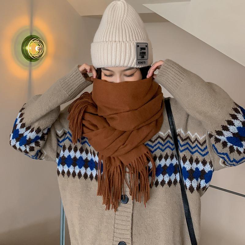 Scarf for Women, New Style Winter Wool Imitation Cashmere Scarf, Pure Color, Versatile Men"s Shawl,