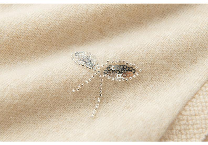 Women's 100% Pure Cashmere Embroidered Round Neck Cardigan - New Style Solid Color Knit Sweater Coat