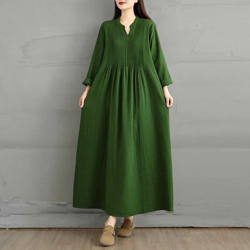 DIMANAF 2025 Damen Übergröße Herbst Langes Kleid Baumwolle Locker Lässig Oversize Langarm Maxi Vintage Kleid