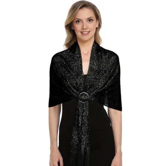 Women Shawl Sparkling Metallic Lightweight Scarf Wrap with Tassel Free Buckle Shimmering Finish Evening Wedding Formal Dress Stole