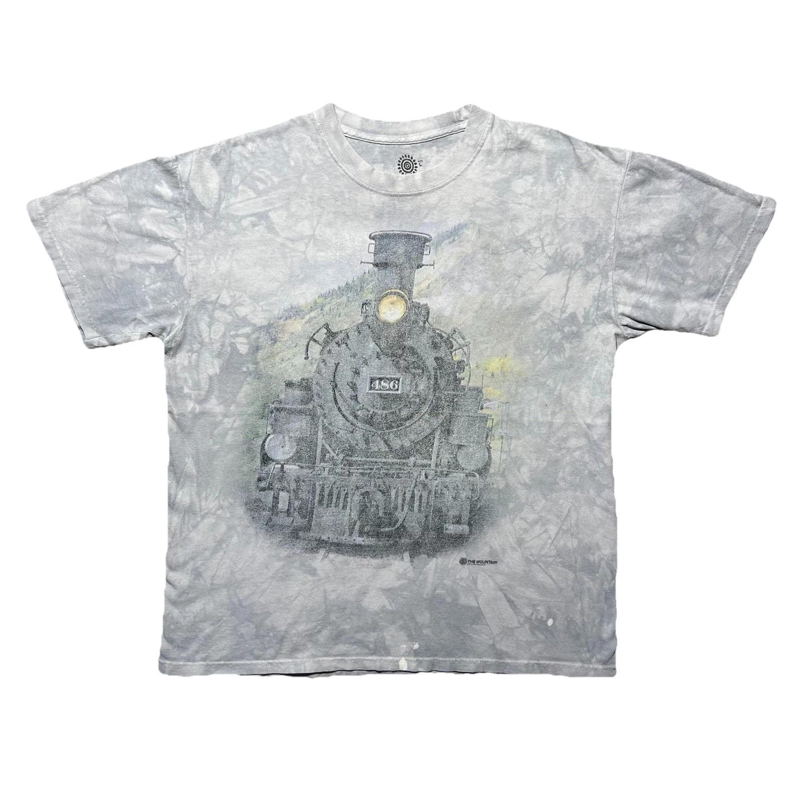 Vintage The Mountain Steam Locomotive Train T Shirt Mens Large Gray Tie Dye Y2K XL