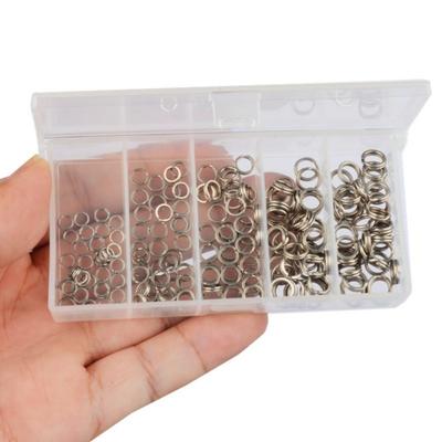 200/250 STuks Roestvrij Staal Vissen Splitringen Grote Treksterkte 5 Maten Vissen Lokaas Connector Hoge Sterkte met Tackle Box