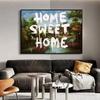 Classic Banksy Artwork “Home Sweet Home” Vintage Poster Street Style Graffitti Canvas Painting Wall Art Pictures Home Decor