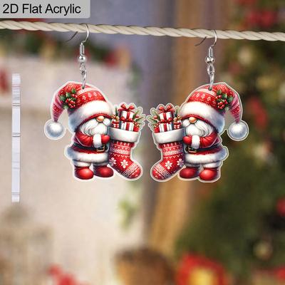 2D Flat Retro Santa Claus Christmas Stocking Women's Acrylic Dangle Earrings Christmas Party Jewelry Gift