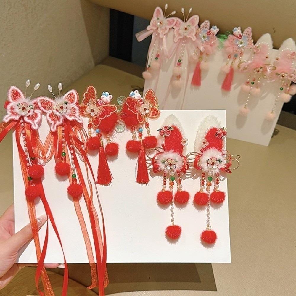 Cute Tassel Hairpin Bow New Year Hair Accessory Hanfu Traditional Chinese Hair Clip Celebration