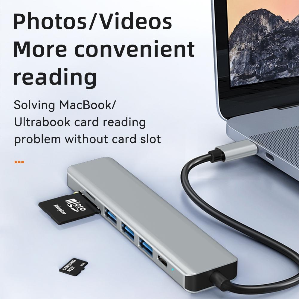 USB C Hub 7 In 1 Type C To HDMI With SD TF Cards Reader PD 100W Power 4K 60hz HDMI Docking Station 2-USB 2.0 for Laptop PC Macbook