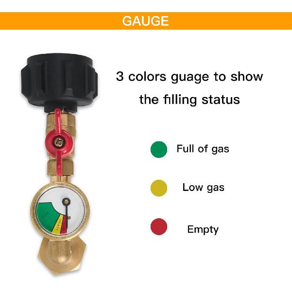 Brass Propane Refill Adapter For 1 Lb Tanks With Guage Convert 20 Lbs LPG Tank To 1Lb Propane Cylinder