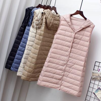 Down Vest Women's Mid-length Slim-fit Fashion Hooded Lightweight Seamless Laminated Cross-border White Duck Down Vest