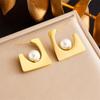 DIEYURO 316L Stainless Steel Love Pearl Round Square Fan Shaped Irregular Design Earrings Women New Trend Ear Jewelry Gift Party