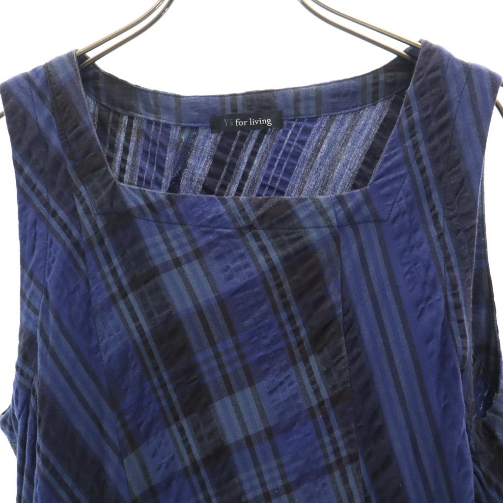 Y's for living Check Pattern No sleeve one piece Navy Youji Yamamoto Women Used