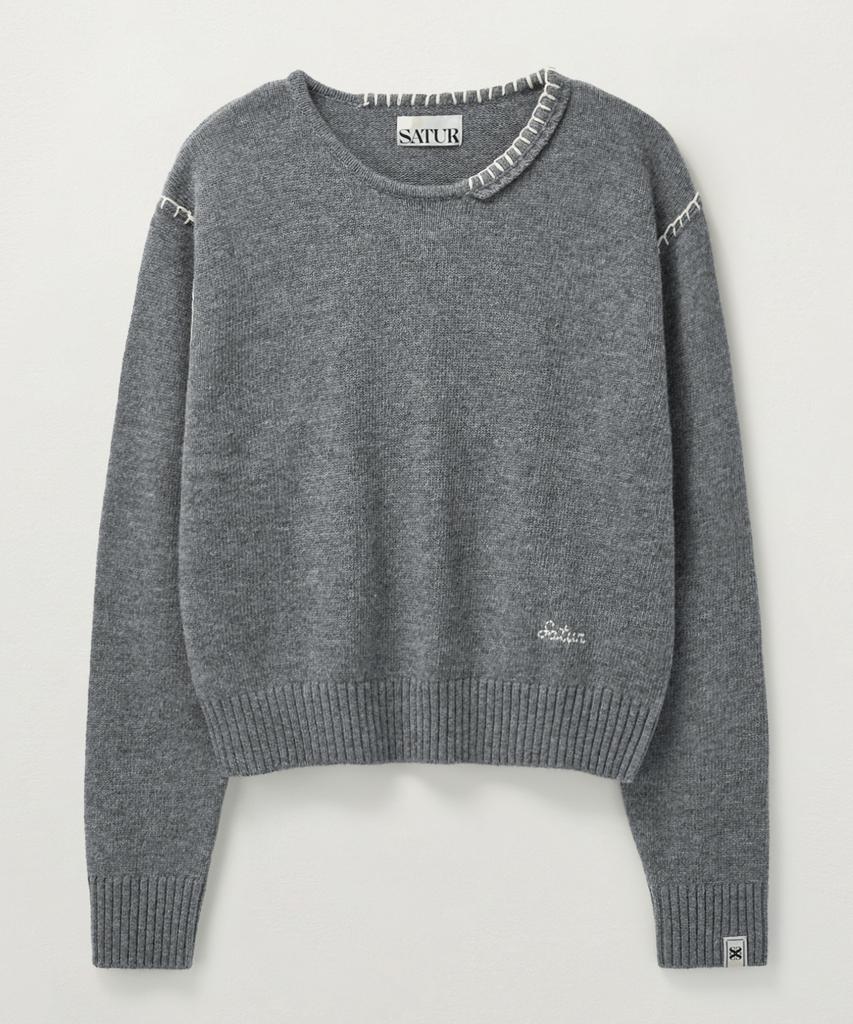Seteo (W) Contrast Stitch Semi-Crop Knit Charcoal