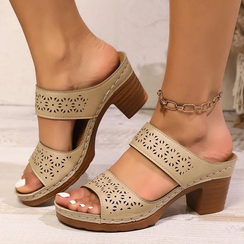 Fashion Plus Size Women's High Heels Platform Sandals Lightweight Thick Heel Summer Slippers Woman Comfort Non Slip Sandalias De Mujer