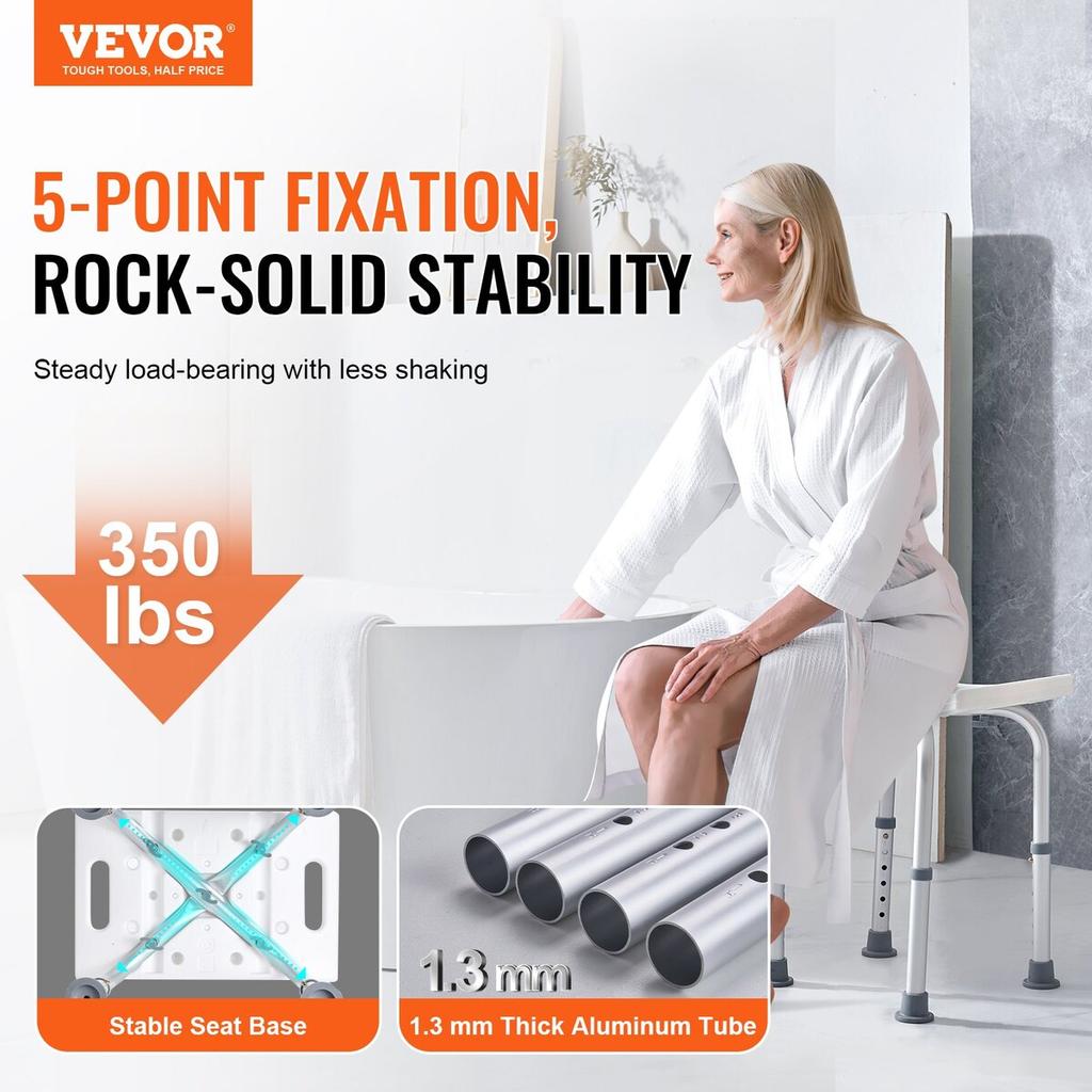 Shower Chair, Adjustable Height Shower Stool with Built-in Handles, Shower Seat for Inside Shower or Tub, Non-Slip Bench Bathtub Stool Seat for